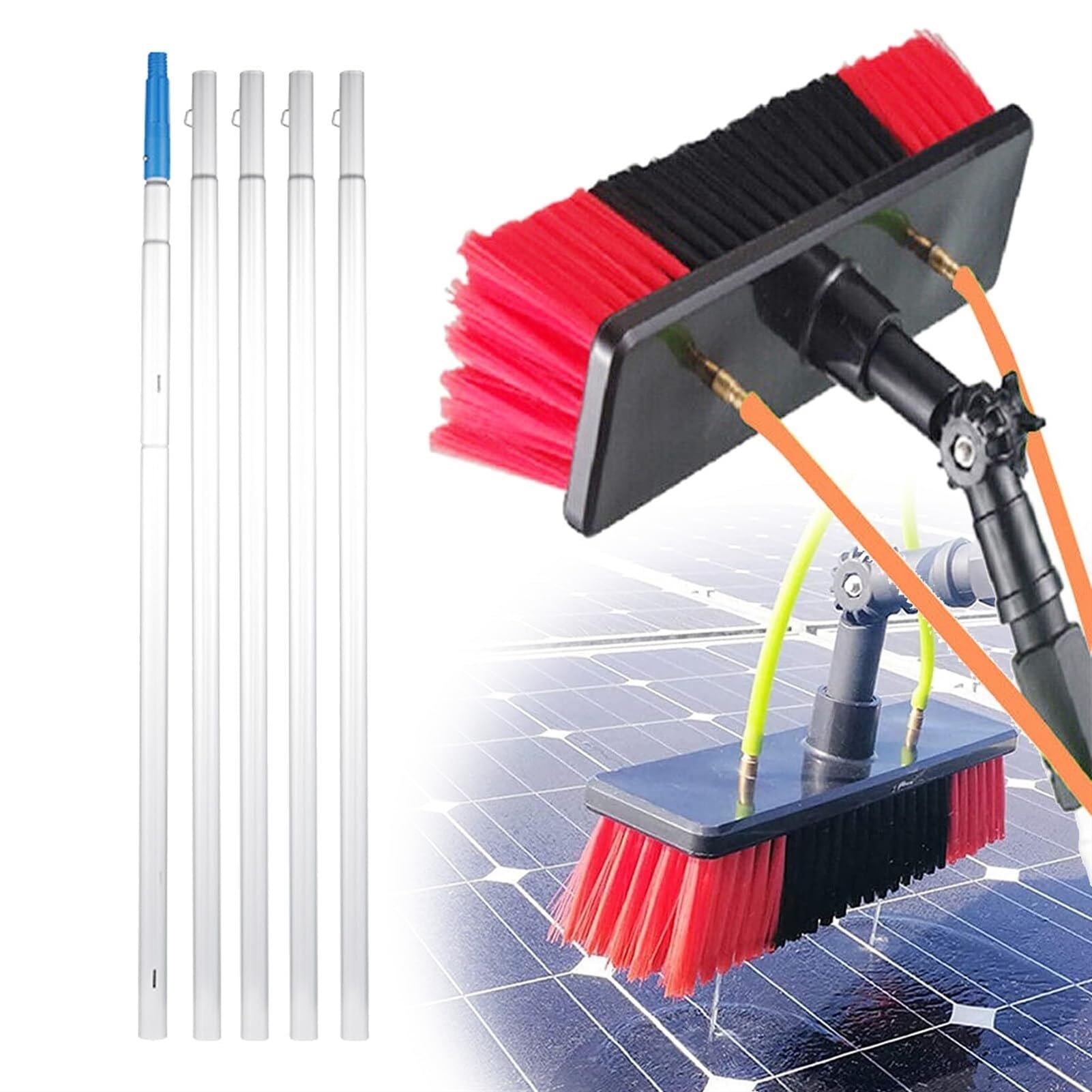GTHTUHFD Water Fed Pole Kit With Water Fed Brush, Water Pipe Cleaning System, And 180° Rotatable Brush Head Telescopic Cleaning Brush For Caravan Solar Panel Deck,50cm Brush Head-7m/22.9ft