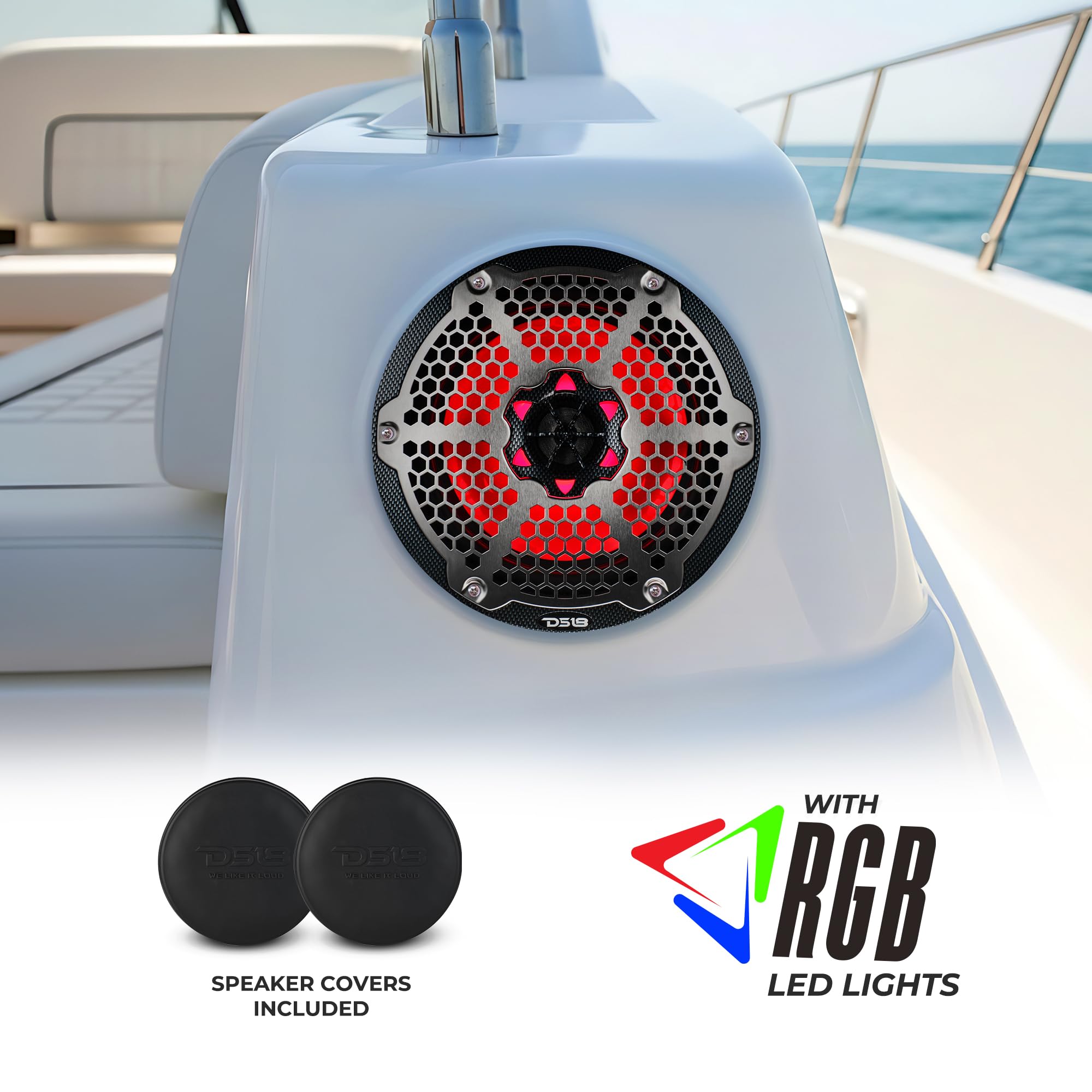 DS18 HYDRO CF-8M - ハイエンドカーボンファイバー同軸スピーカーペア - 2ウェイマリンスピーカー RGBライト