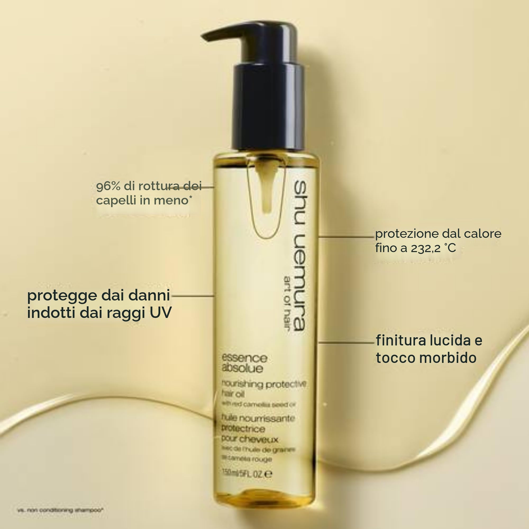 Shu Uemura Art of Hair, Olio Nutriente, Per Capelli Danneggiati, Azione Protettiva, Con Olio di Semi di Camelia Rossa, Essence Absolue, 150 ml