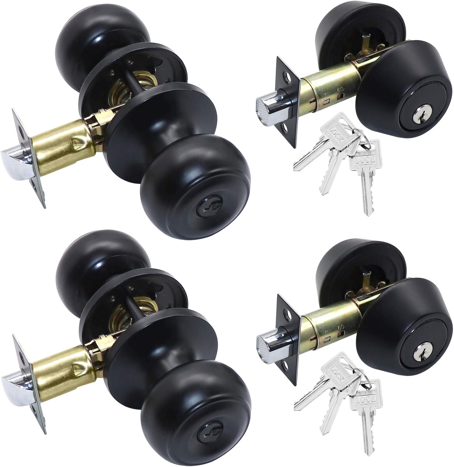 Entry Door Knob, Round Style Exterior Door Knobs,Keyed Alike Door Knobs and Deadbolt