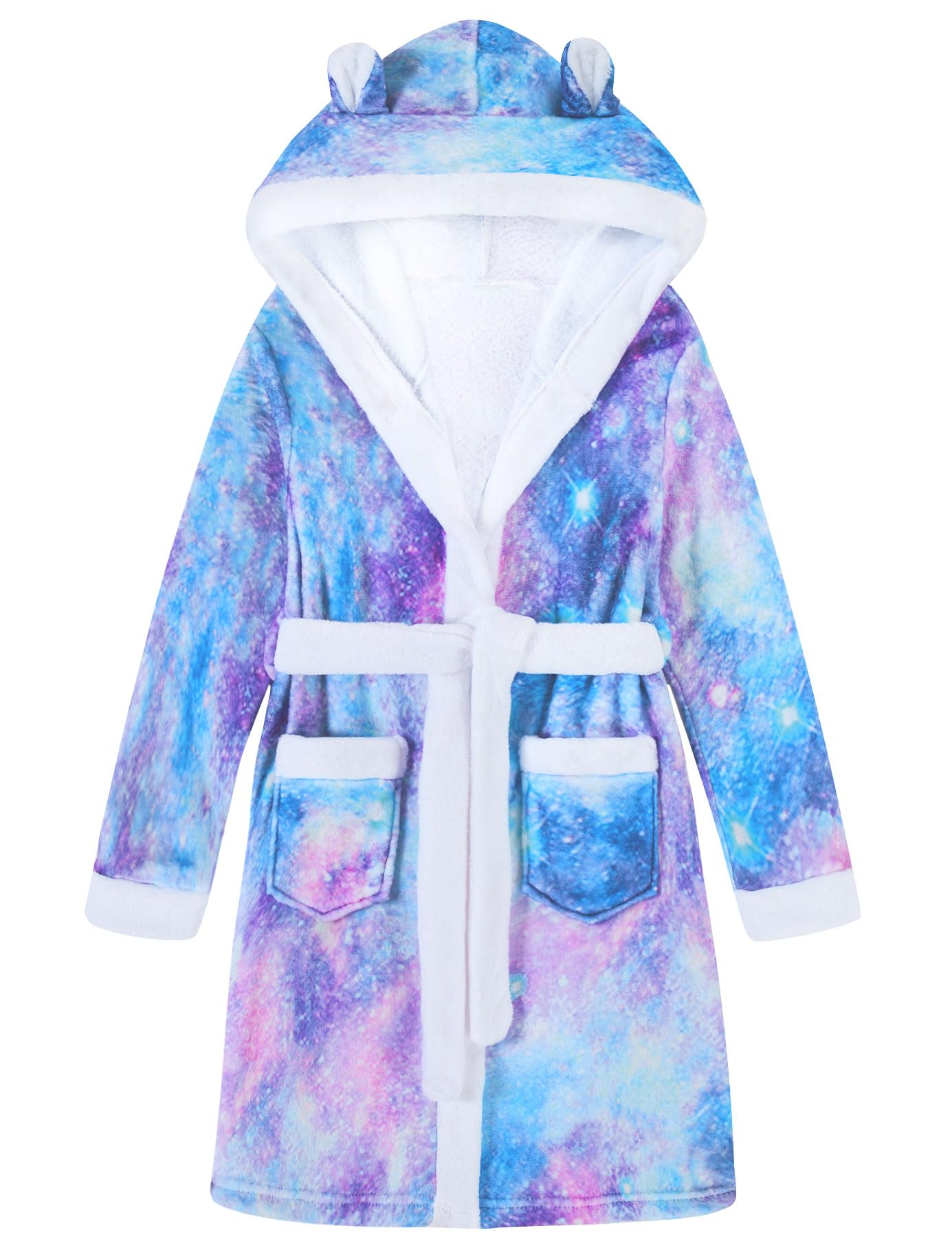 Girls Robes Kids Hooded Bathrobe Soft Fleece Pajamas Plush Flannel Sleepwear 4-14 Years