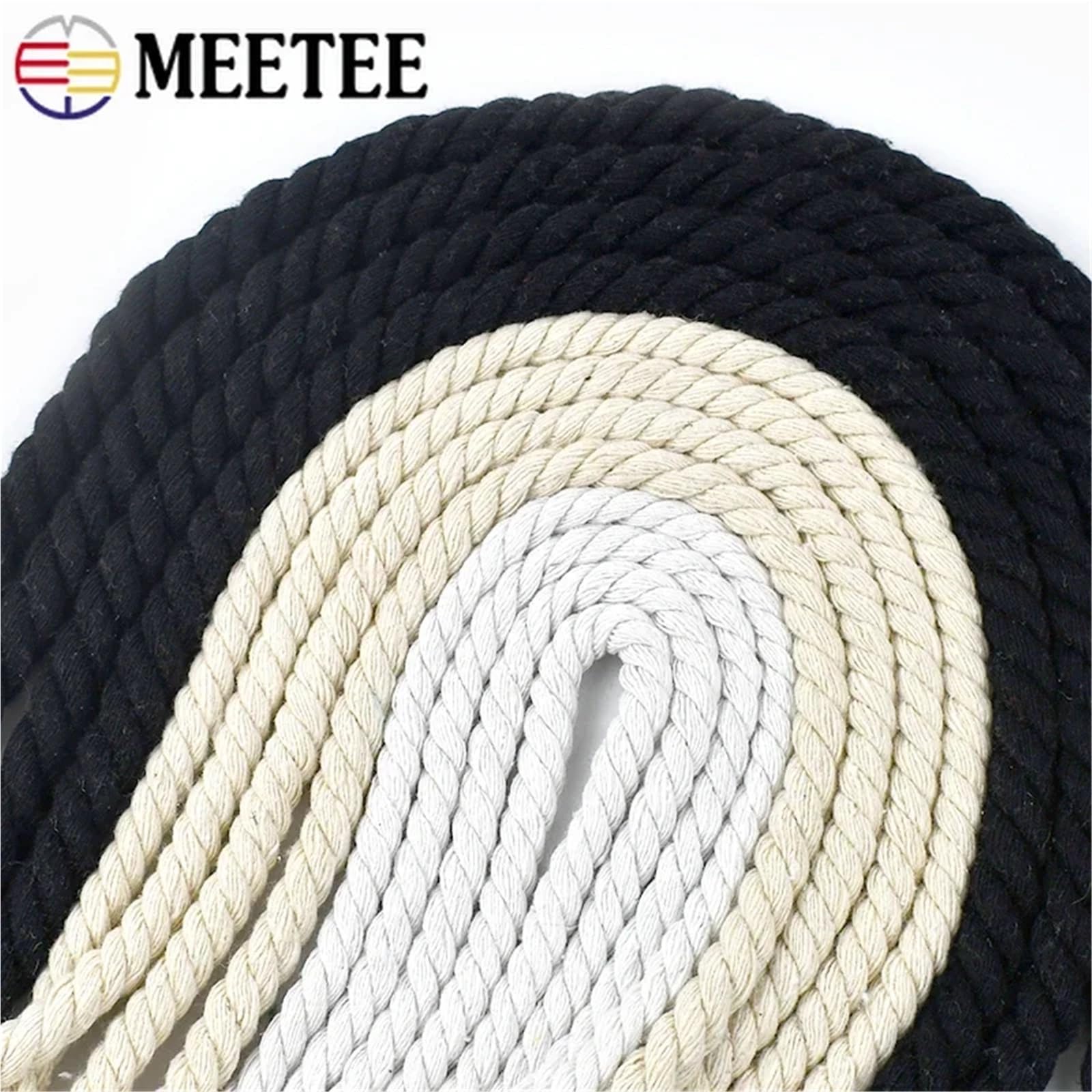 Cordón de algodón Trenzado Cuerda Algodon 5/10M 5-20mm | 3 cuerdas trenzadas decorativas for bolsa de ropa, cordón de macramé trenzado for el hogar(Beige-15mm,10Meters)