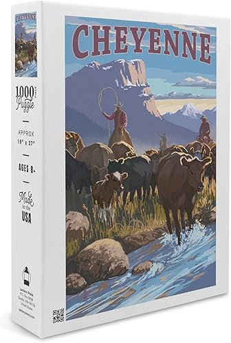 Cheyenne, Wyoming, Cowboy Cattle Drive Scene (1000 Piece Puzzle, Size 19x27, Challenging Jigsaw Puzzle for Adults and Family, Made in USA)