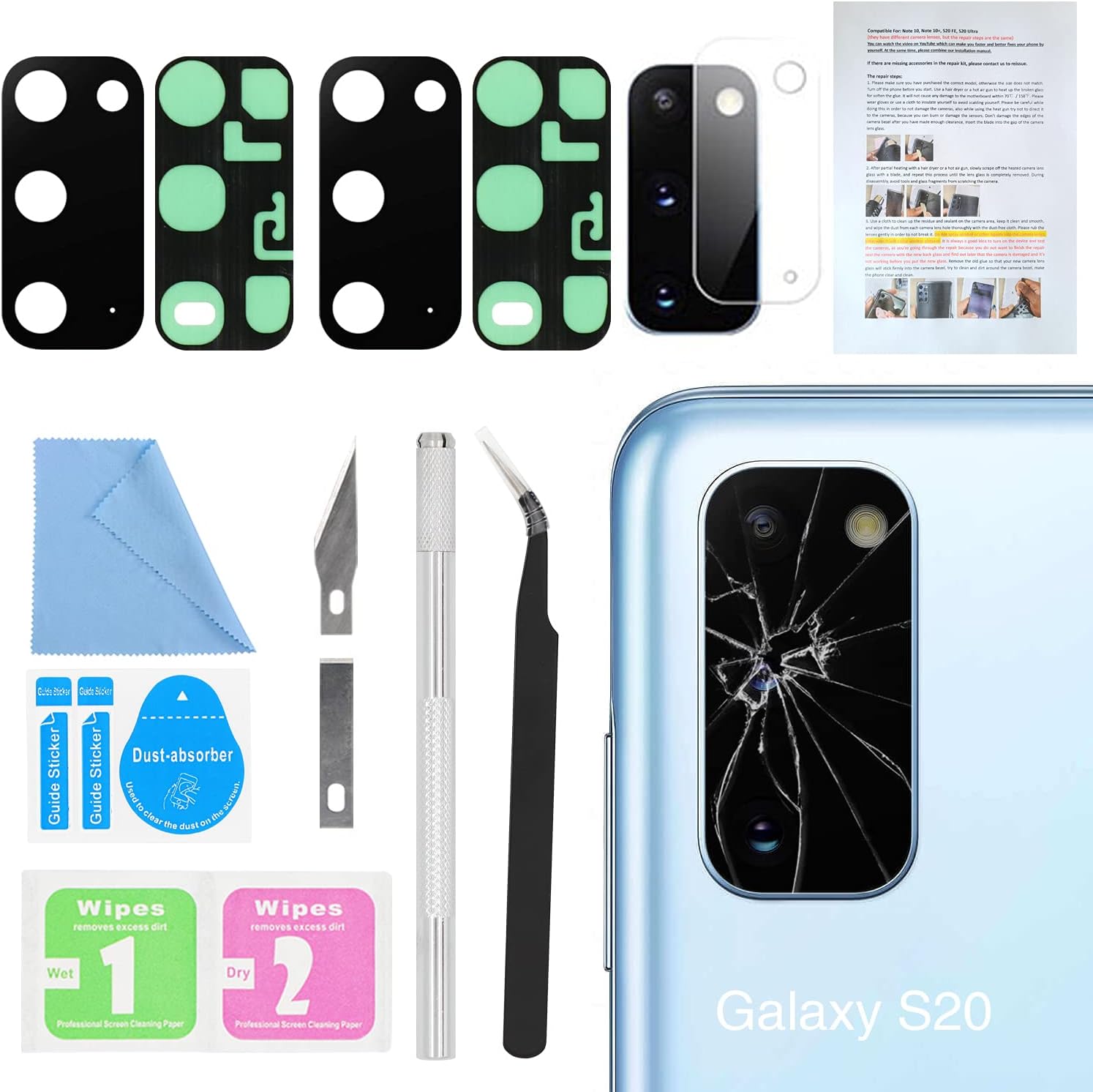 2PCS ASDAWN for Galaxy S20 Back Rear Camera Lens Glass