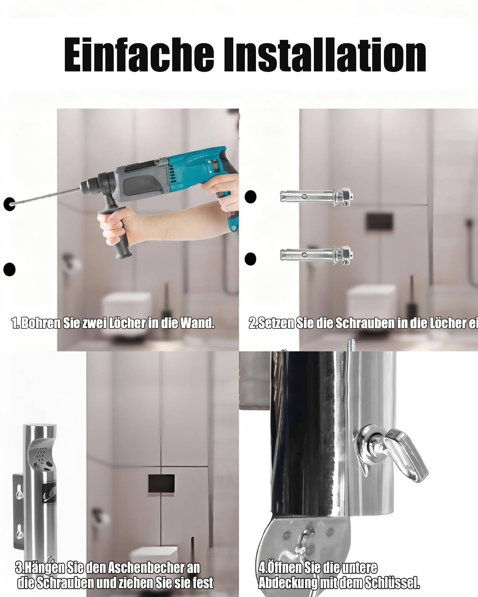 Posacenere da parete in acciaio inox per esterni: posacenere a parete esterno 30 x 6,3 cm per KTV Lobby Mall Hotel Ascensore ingresso