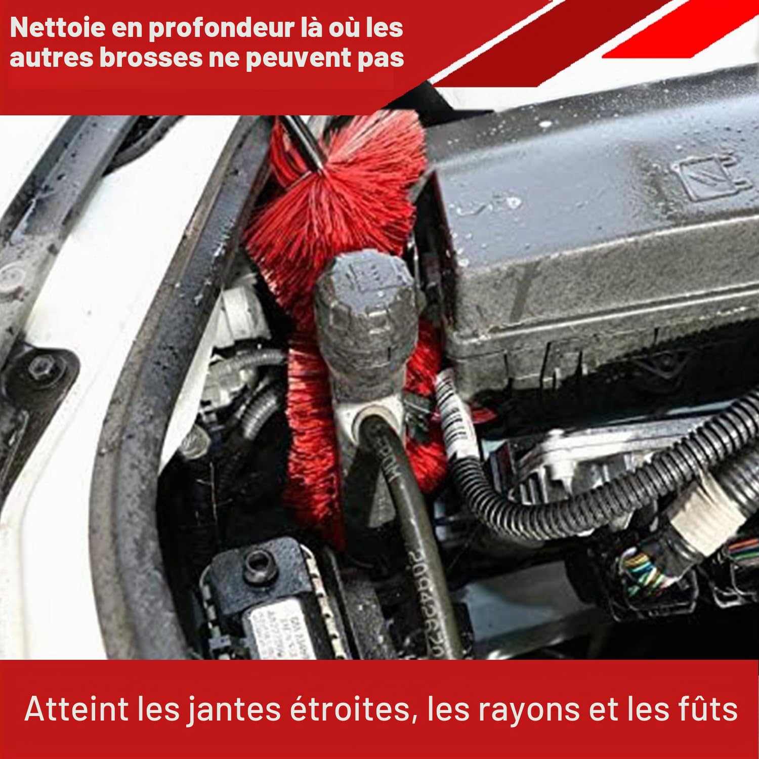 EZ Detail Brush Big – Rouge – Nettoyant pour Jantes de Voiture, vélo, Camion, Moto et Autres véhicules – Outil de Nettoyage Automobile Anti-Rayures pour Atteindre Facilement Les Coins et recoins