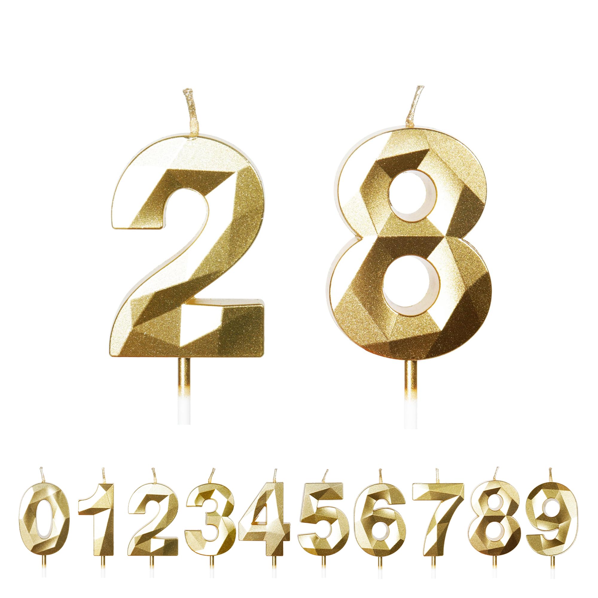 Fuzvol Gold Birthday Cake Candles, Number 28 Candle,Cake Topper Decorations