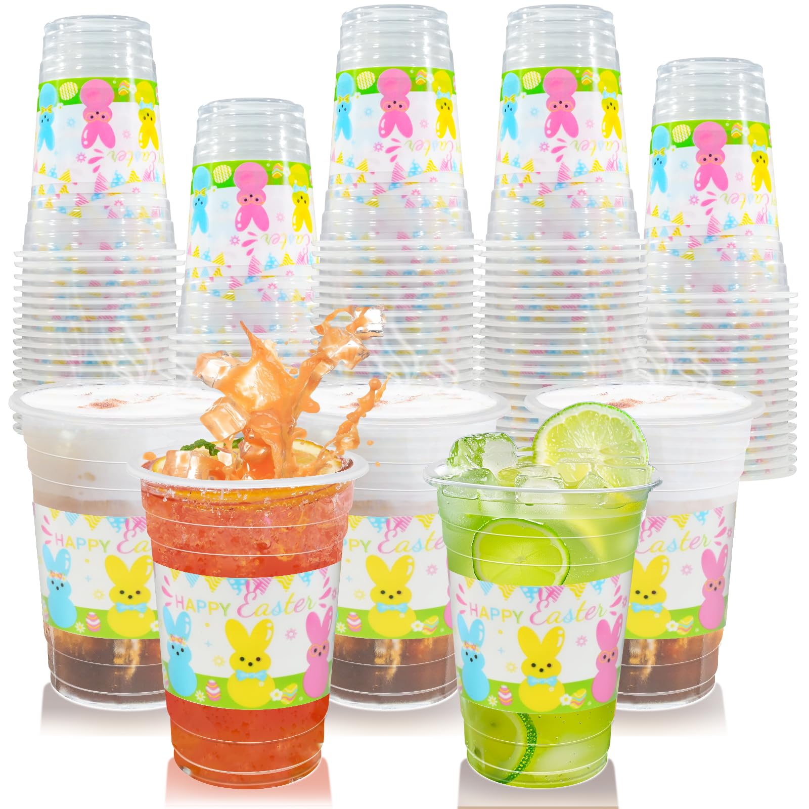 60 Pieces 16oz Easter Bunny Disposable Plastic Cups for Easter Party Supplies, Bunny Birthday Party Decorations