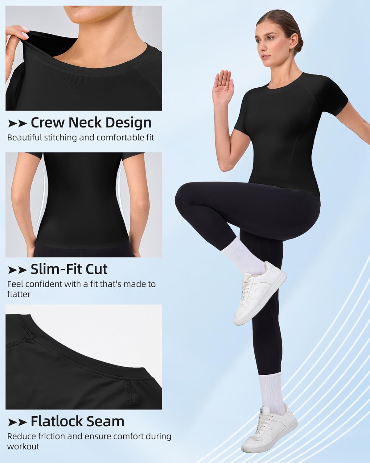 SPVISE Women's Compression Shirt Short Sleeve Workout Tops Athletic Baselayer Dry Fit Running Yoga Gym Basic T-Shirt Crewneck - Image 5