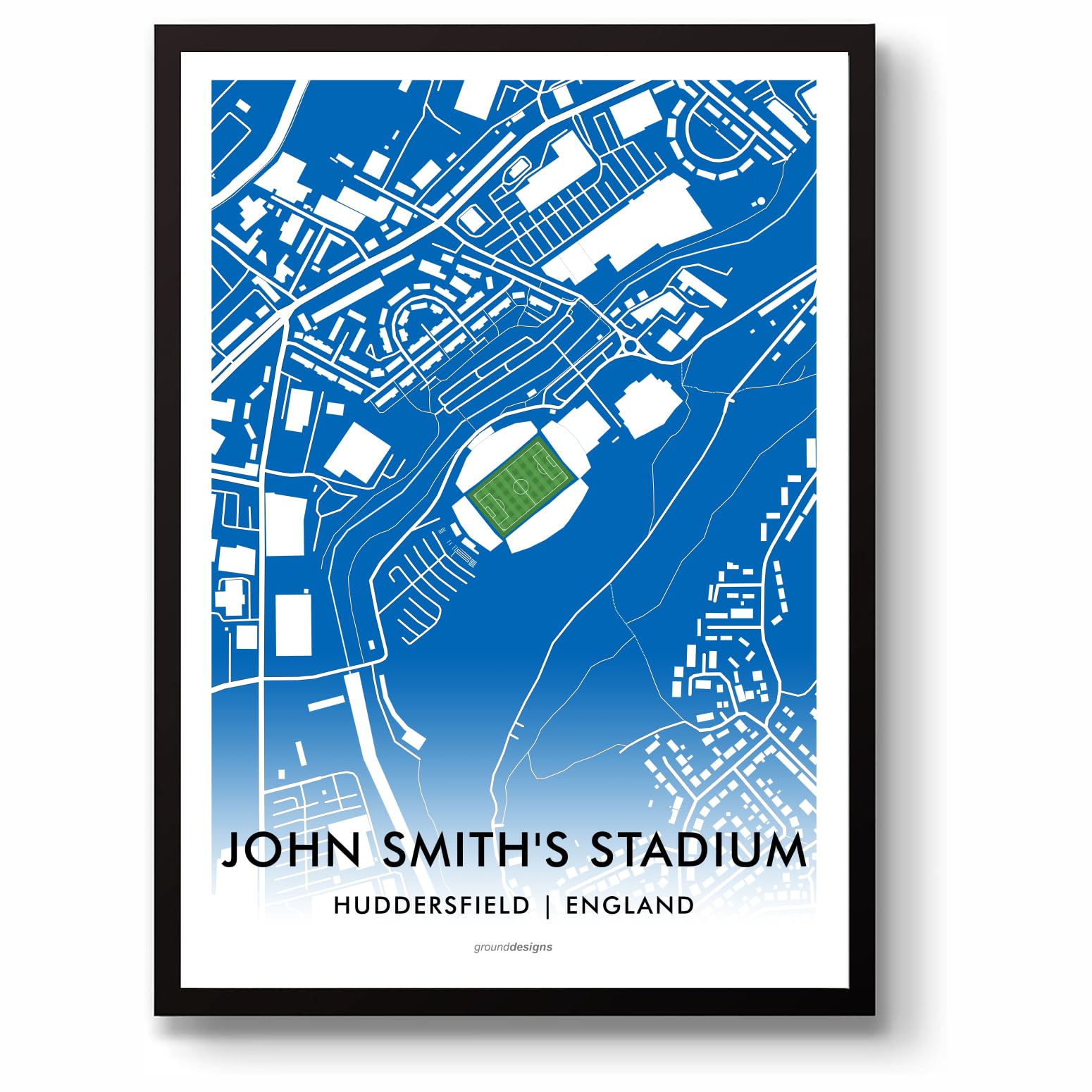 Grounddesigns Men's Blue And White Huddersfield Town Afc Football Gift John Smith's Stadium Art Map Unframed A3 Print Htafc