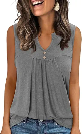 KISSMODA Tank Tops for Women Summer Casual Sleeveless Shirts Dressy Trendy V Neck Tunics Loose Notched Blouses S-3XL