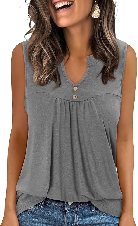 KISSMODA Tank Tops for Women Summer Casual Sleeveless Shirts Dressy Trendy V Neck Tunics Loose Notched Blouses S-3XL
