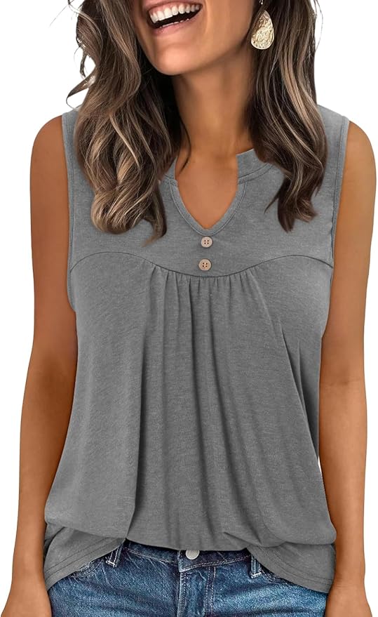 KISSMODA Tank Tops for Women Summer Casual Sleeveless Shirts Dressy Trendy V Neck Tunics Loose Notched Blouses S-3XL