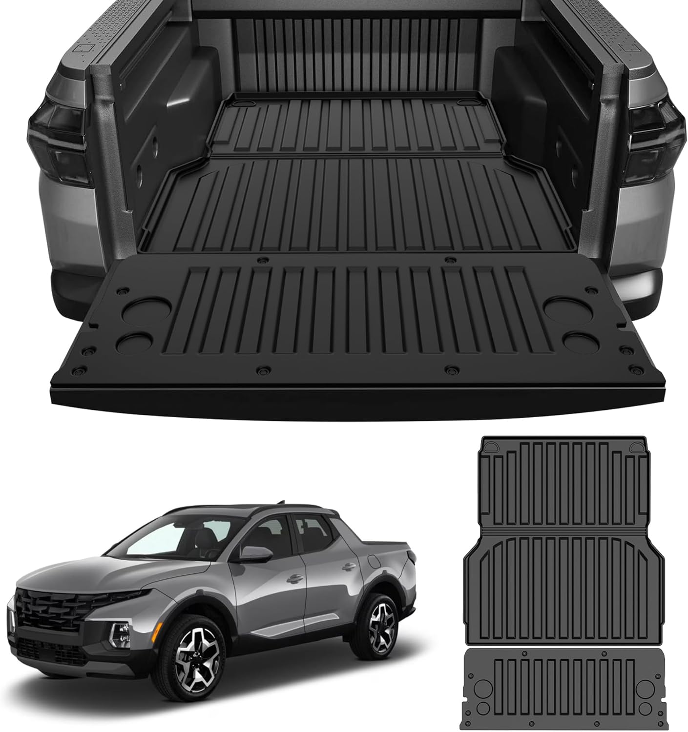 Santa Cruz Trunk Bed Mat Compatible with 2022-2025 Hyundai Santa Cruz 4.3FT - Custom Fit TPE Heavy Duty Cargo Mat - All Weather Santa Cruz Bed Liner Accessories (Bed Mat+Tailgate Mat)