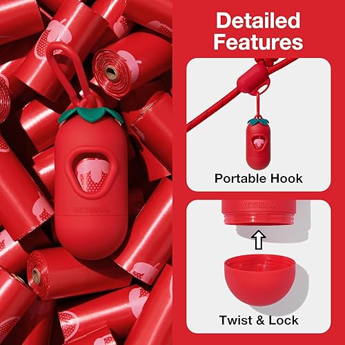Miniatura 3 de VETRESKA Dispensador de bolsas para excrementos de perro con bolsas perfumadas de fresa, a prueba de fugas, bolsas extra gruesas y grandes para