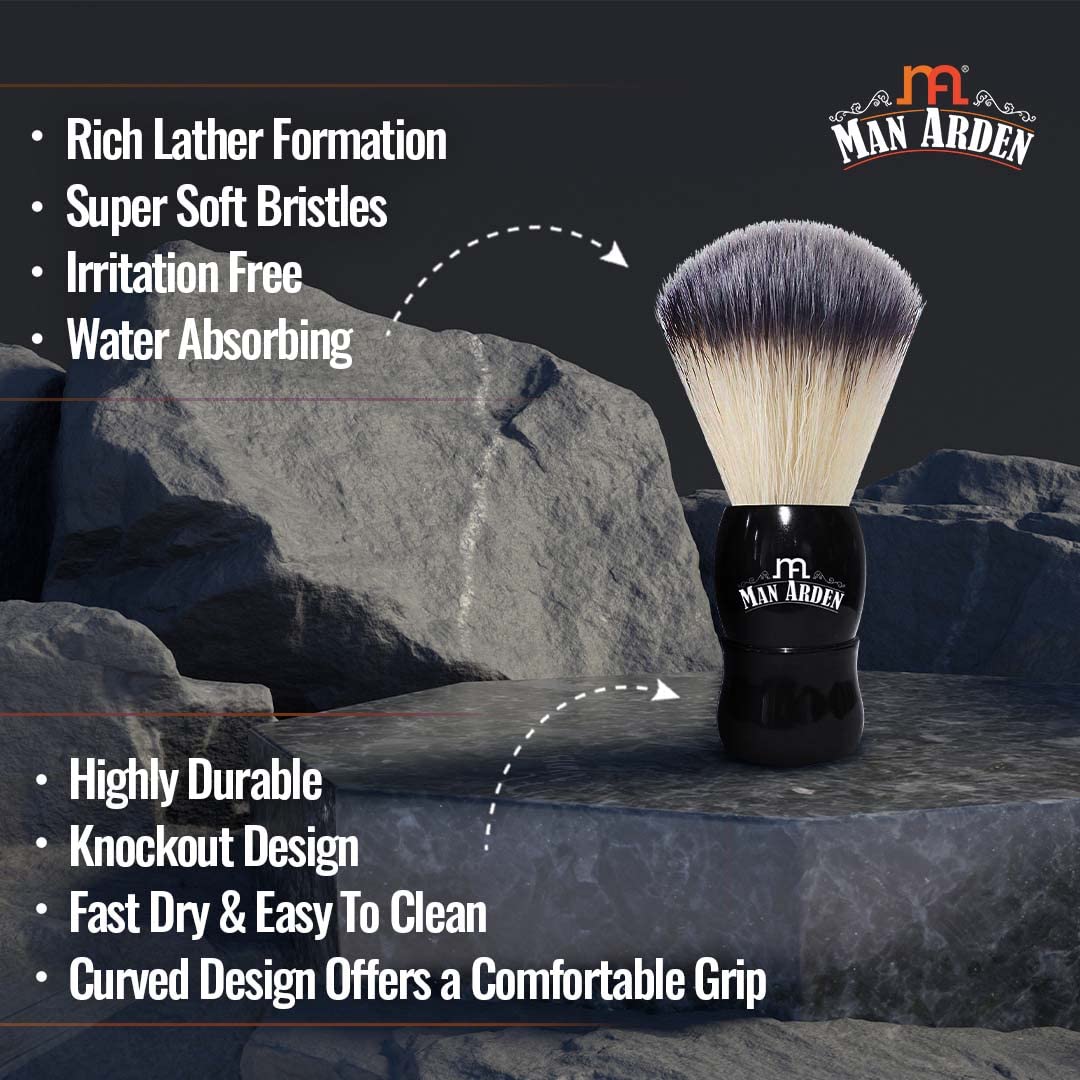 Man Arden Elegante spazzola da barba nera di alta qualità con setole ultra morbide e assorbenti e manico lungo, senza crudeltà, per una rasatura liscia