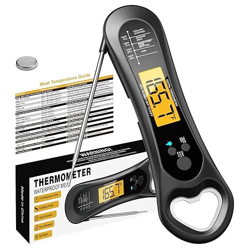 Termómetro digital de carne, termómetro de carne de lectura instantánea para parrilla y cocina, con abridor de botellas, termómetro de alimentos de