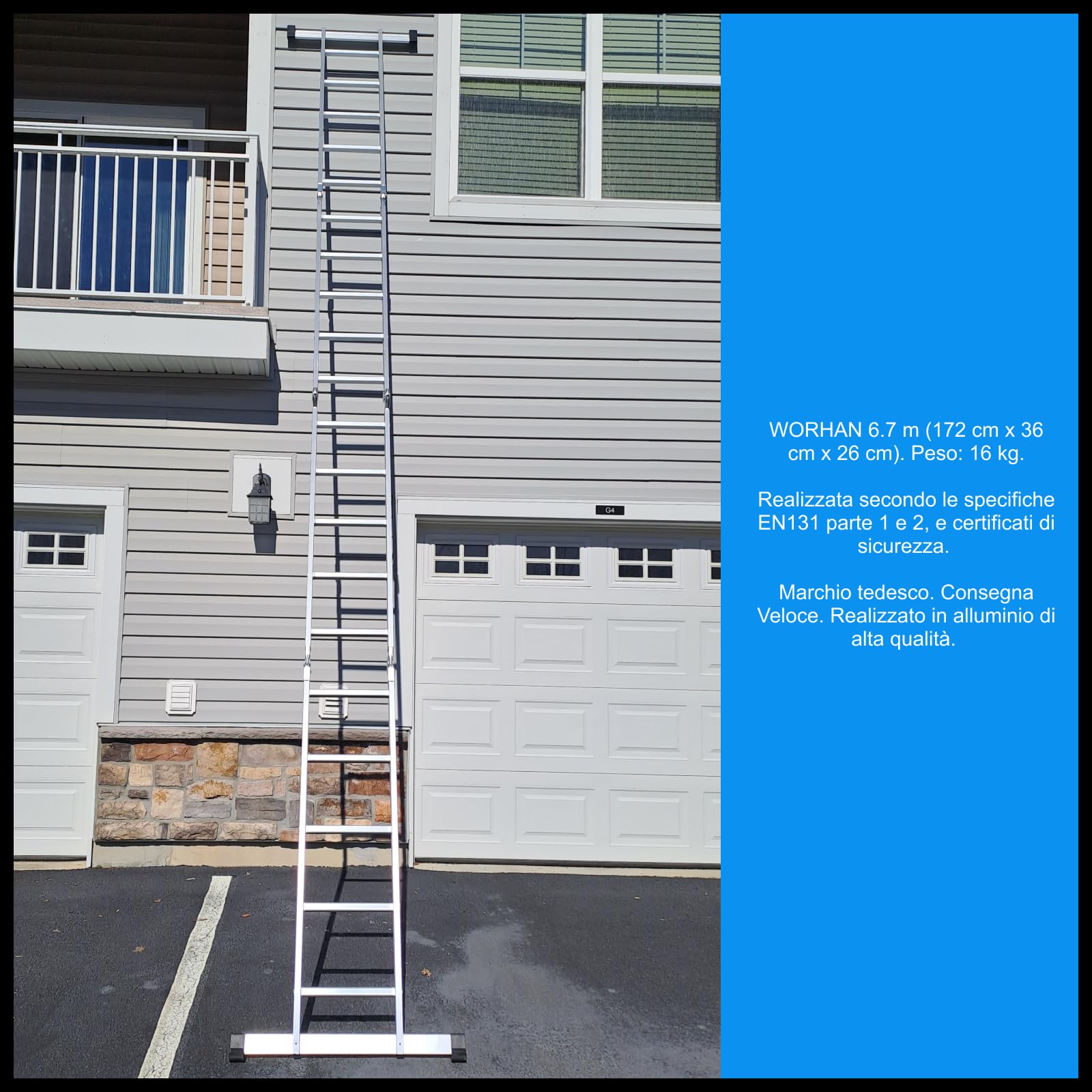 SCALA MULTIUSO IN ALLUMINIO 6.7m PIEGHEVOLE MULTI POSIZIONE 14 FUNZIONI CON STABILIZZATORI KS6.7