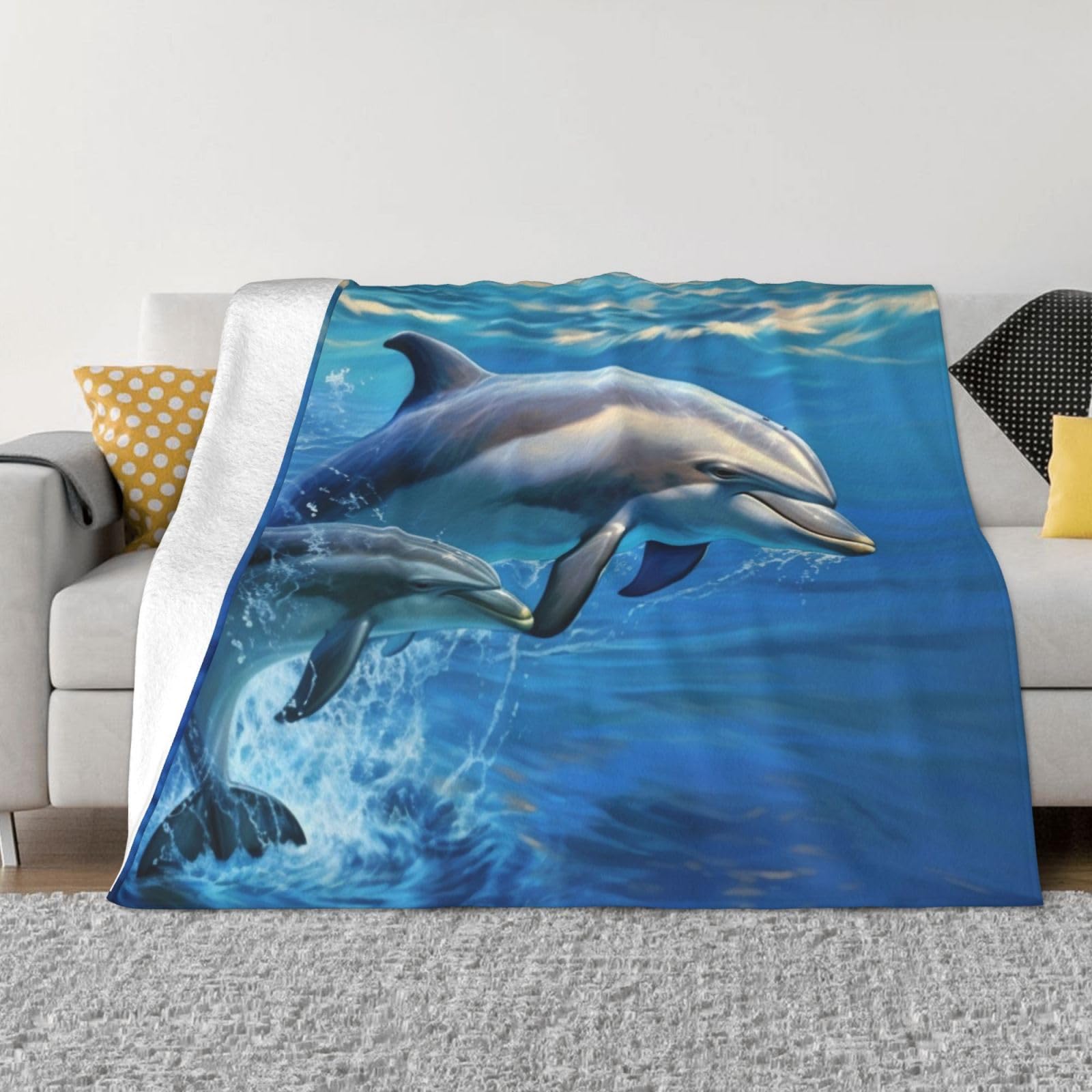 Couverture douce dauphin anti-froid pour grand canapé de salon