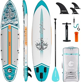 COOLCAA SUP Board, 355cm (Extra Groß) Stand Up Paddling Board, Aufblasbares Stand-Up Paddle Board mit 86cm Extra Breit, Fishing Paddleboard mit Zubehör & Tragetasche für Adults, 222 kg