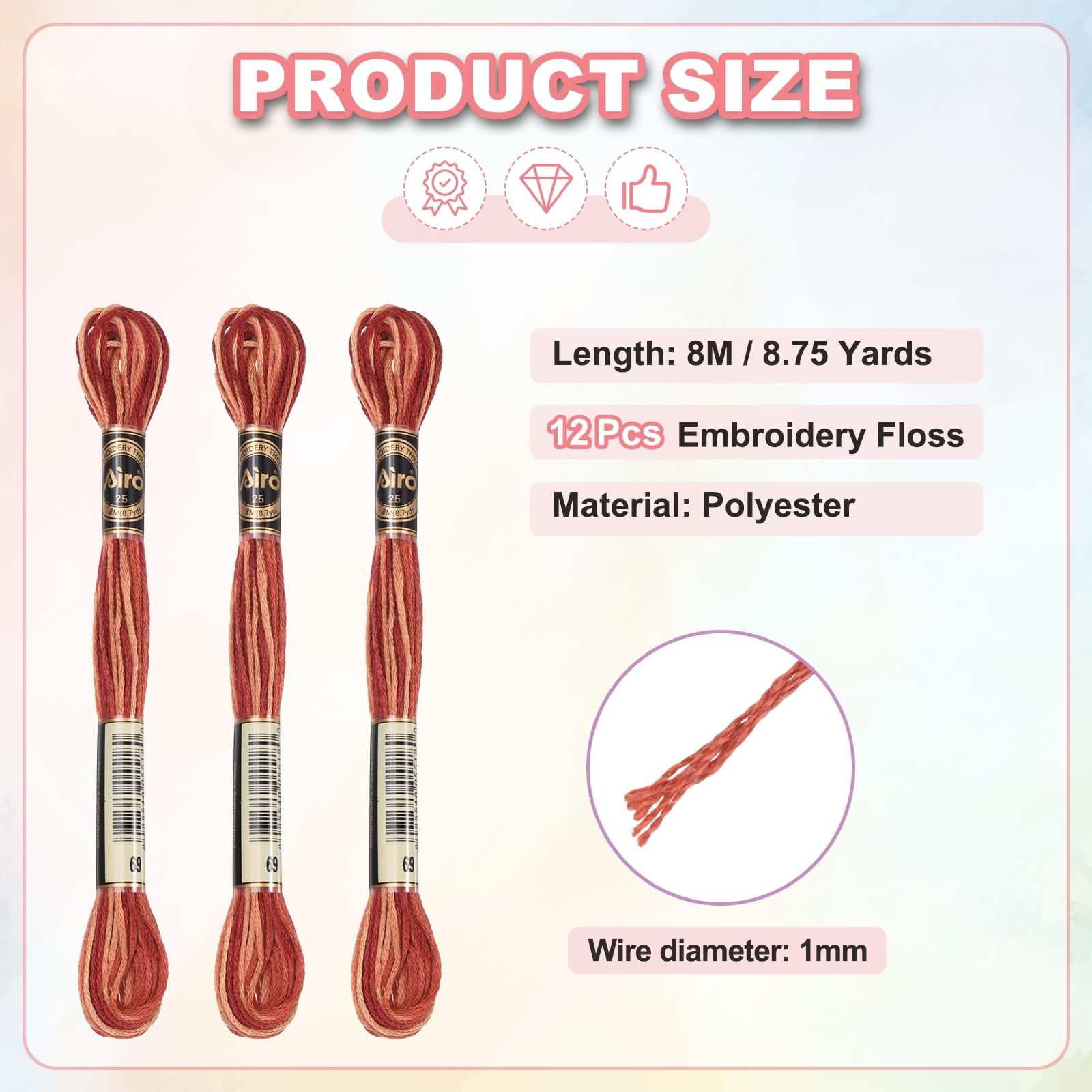 PATIKIL 12 Skeins Embroidery Floss, Polyester Embroidery Threads Bracelets String for Cross-Stitch Hand Embroidery, Brown Red - Image 2