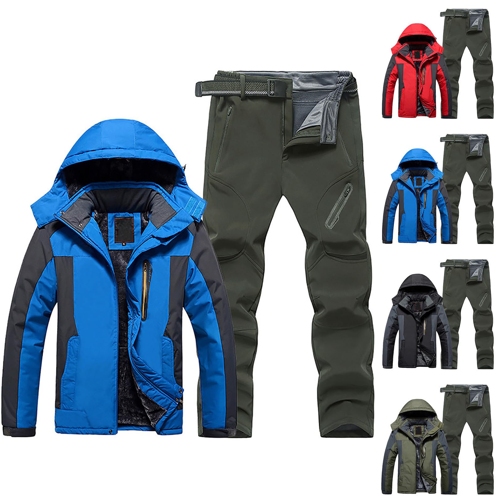 Generisch Combinaison de ski pour homme - 2 pièces - Coupe-vent - Avec capuche - Ensemble de vêtements de ski - Imperméable - Veste de ski et pantalon chauds - Combinaison thermique - Pour sports de