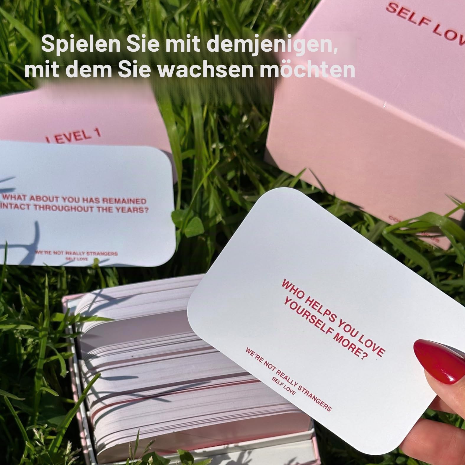 We're Not Really Strangers Self-Love-Edition-Kartenspiel, ein Spiel zur Selbsterkenntnis/Selbstbestätigung für Singles, Paare, Erwachsene, Jugendliche, für Spieleabende, ab 15 Jahren, 1–6 Spieler