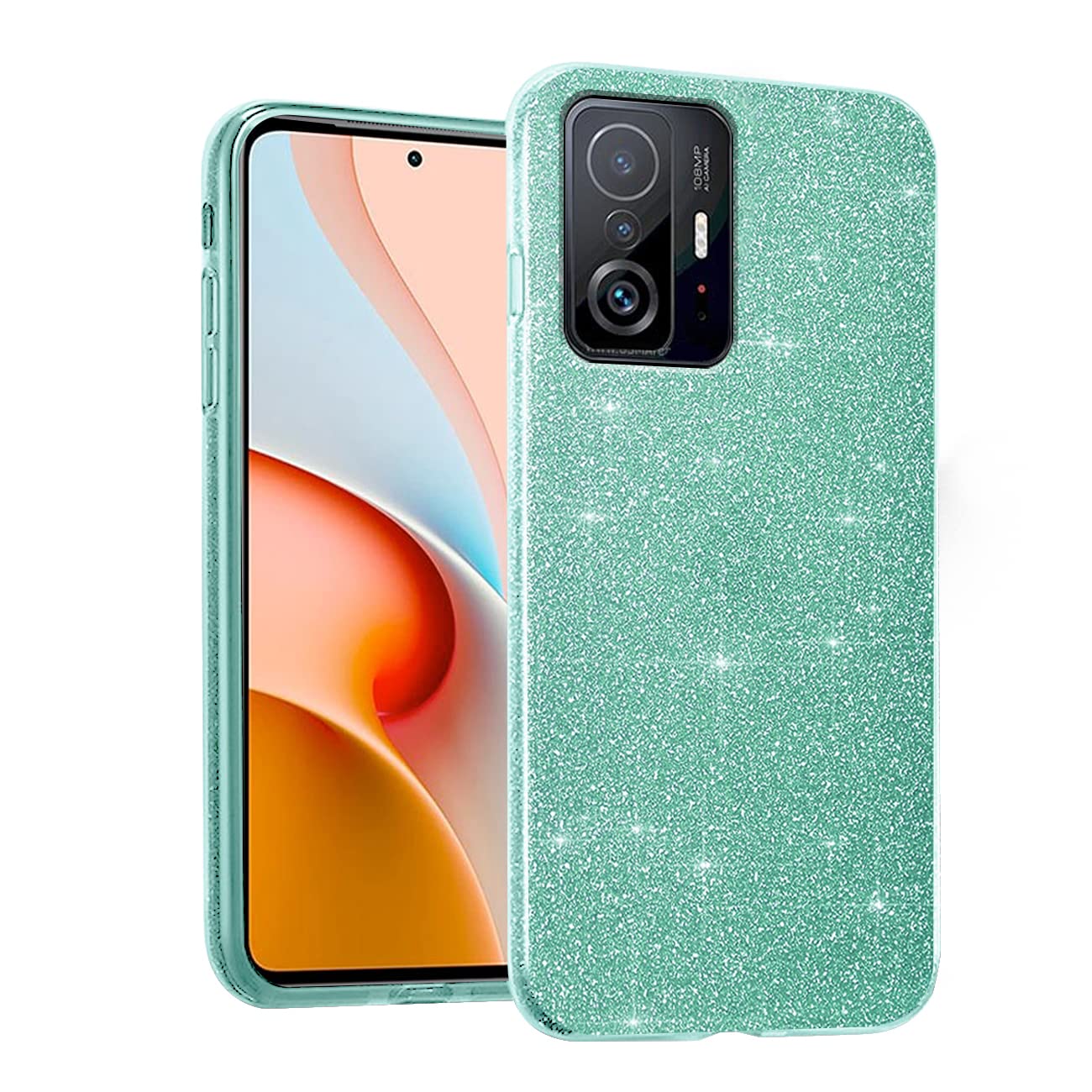 Glitter Cover Per Xiaomi Mi 11T / 11T Pro - Custodia Cristallo Trasparente Con Brillantini Liquidi E Paillettes - TPU Antiurto Con Liquido Scintillante - Oro YBL