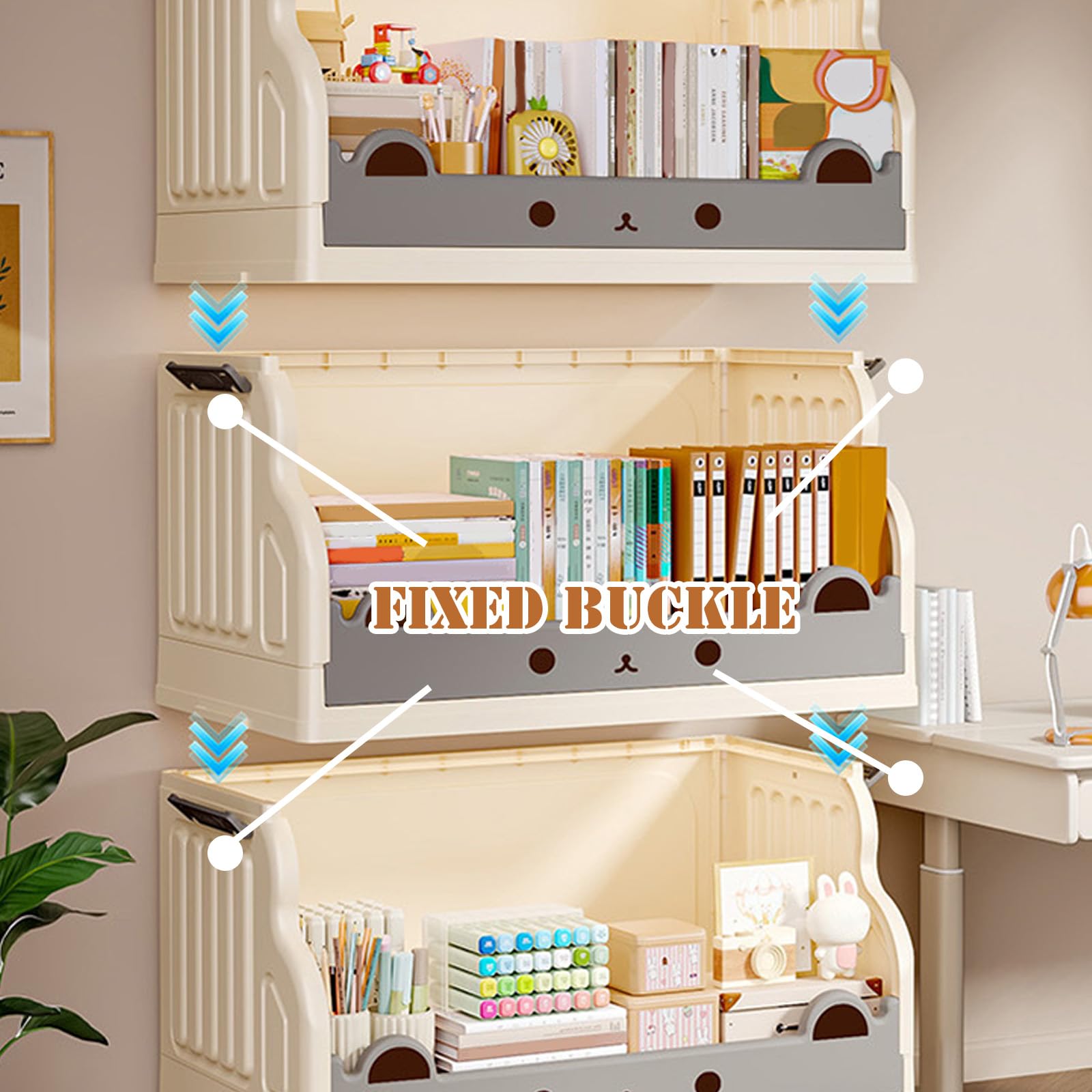 Carrito de almacenamiento con ruedas de plástico, 1 estantería ajustable de 4 niveles con mecanismo de bloqueo para sala de estar, oficina, baño, cocina, ahorro de espacio blanco