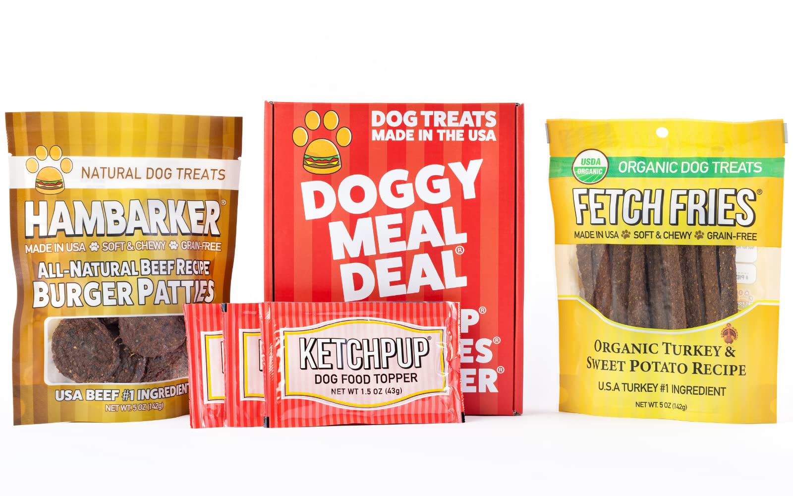 Doggy Meal Deal KetchPup, Fetch Fries & Hambarker Dog Food Topper