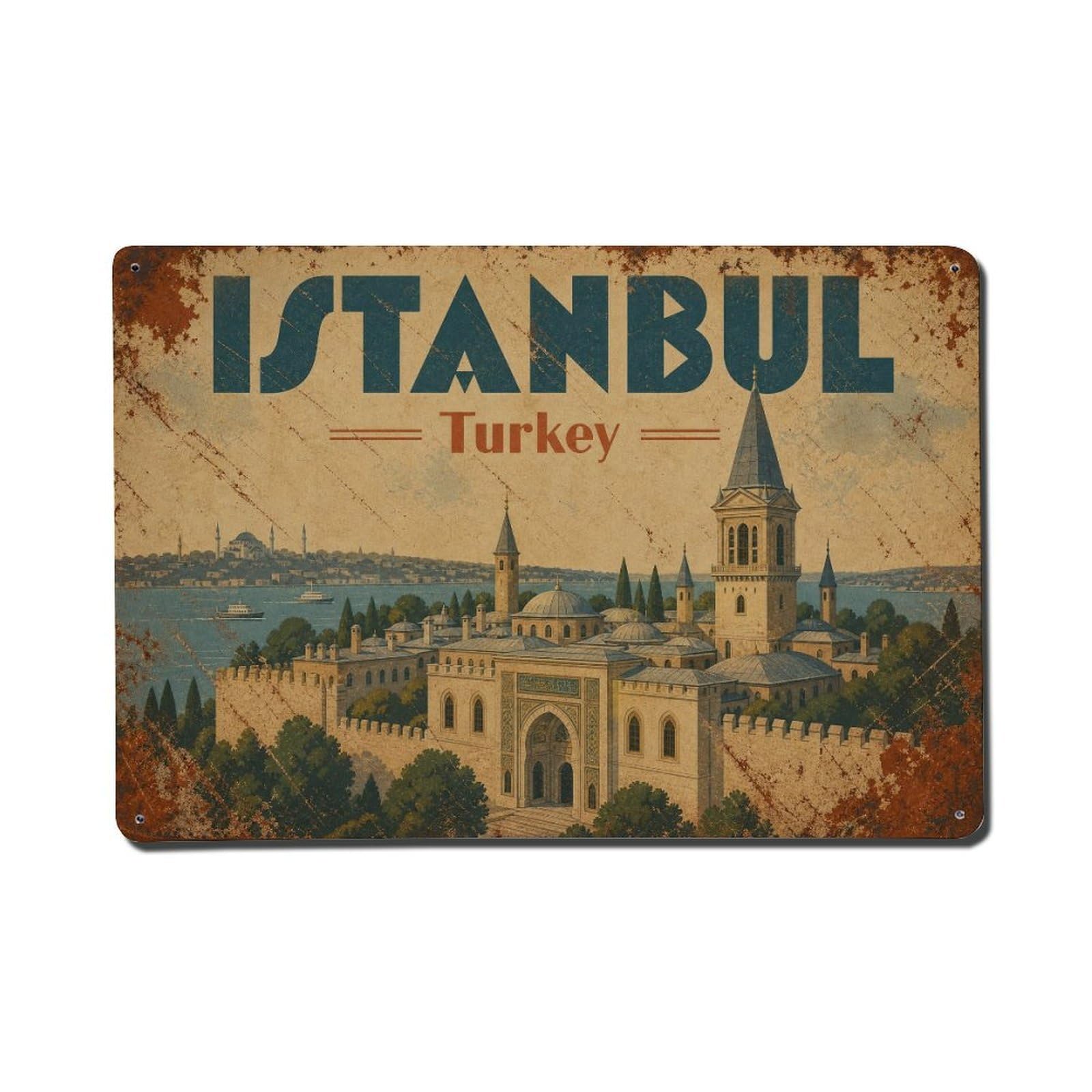 Vintage Travel Istanbul Turkey Palace Metal Tin Sign