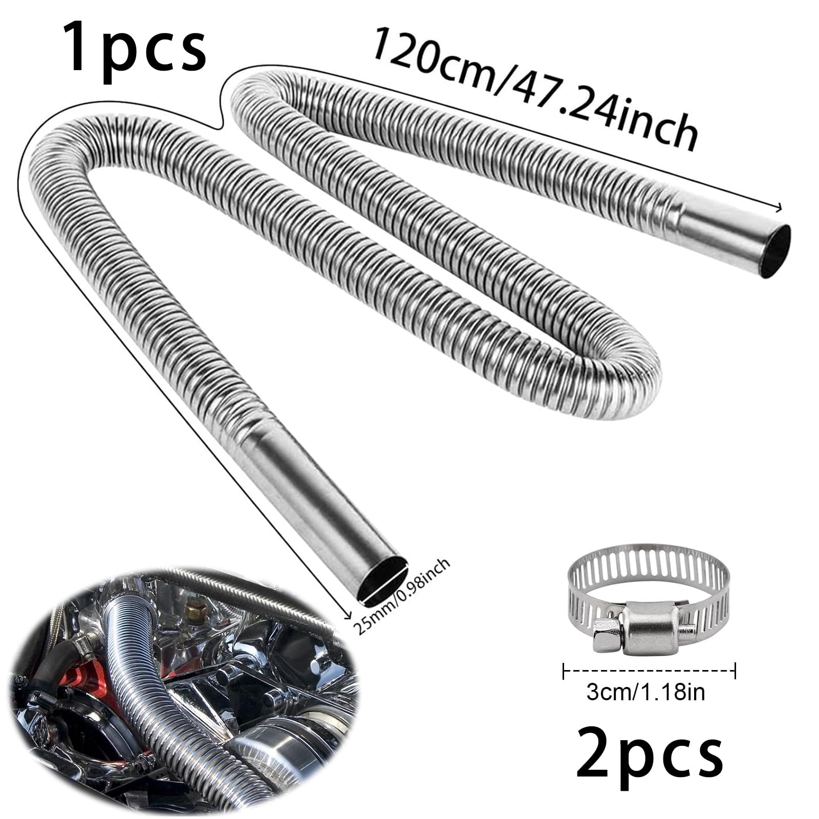 Tuyau D'échappement Chauffage Auxiliaire 300cm - Acier Inoxydable Avec Silencieux - Diamètre 2.5cm - Pour Générateur, Parking Heater
