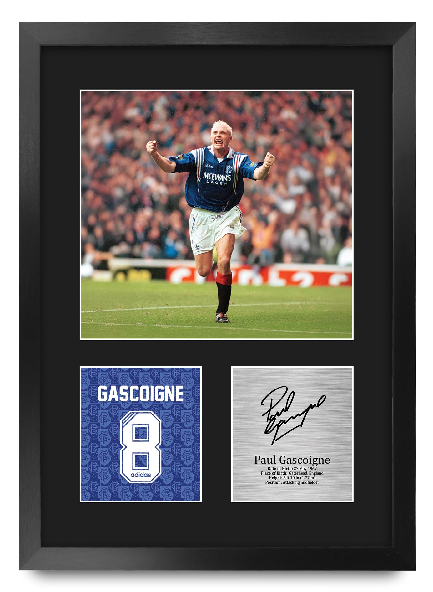 HWC Trading Paul Gascoigne Rangers Gifts Printed Signed Autograph Picture for Football Fans and Supporters - A3 Portrait Framed