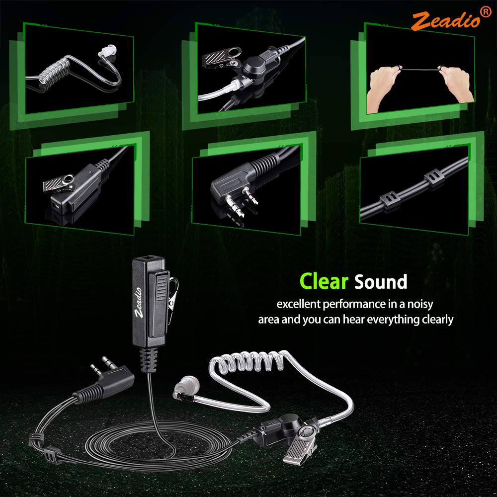 zeadio Surveillance Covert Air Acoustic Tube Headset with Earmold Earpiece and Push-To-Talk Microphone for Kenwood Baofeng HYT 2 Pin Two Way Radio Walkie Talkie (Pack of 4) - Image 4