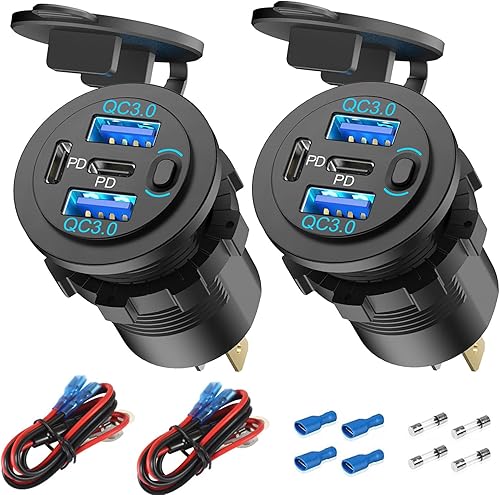 Miniatura 8 de Cargador de coche con salida USB de 78 W, 4 puertos y 12 V, súper rápido Dual PD3.0 y QC3.0 puerto USB múltiple para automóvil, reemplazo de Paquete