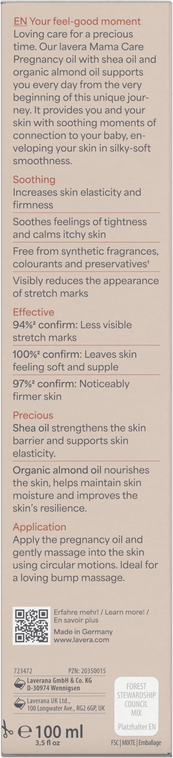 lavera Aceite de embarazo Mama Care 100 ml – Aceite corporal nutritivo para el embarazo y el vientre del bebé – Cuidado intensivo para sentimientos de tensión con aceites naturales – Aceite hidratante