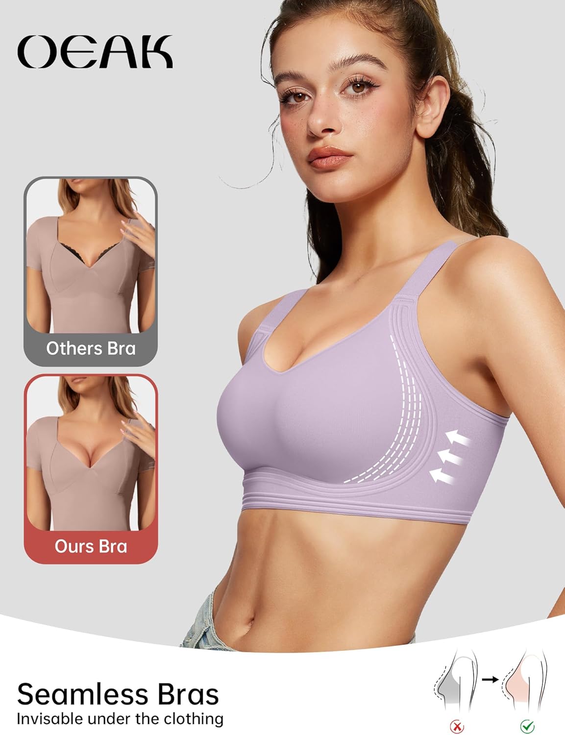 OEAK Womens Seamless Push Up Bras No Underwire Full Coverage Comfortable Bra V Neck Bralettes Wireless Everyday Bra - Image 4