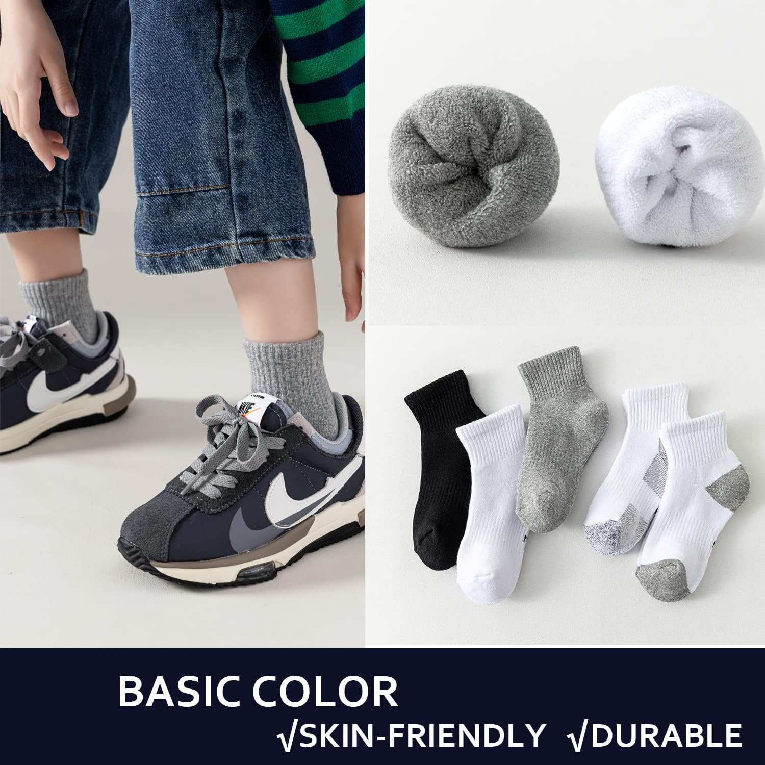 EPEIUS Kids Boys/Girls' Cushioned Socks Thick Cotton Quarter Athletic Socks Sports Running Ankle Socks 6 Pack 4-14 Years - Image 7