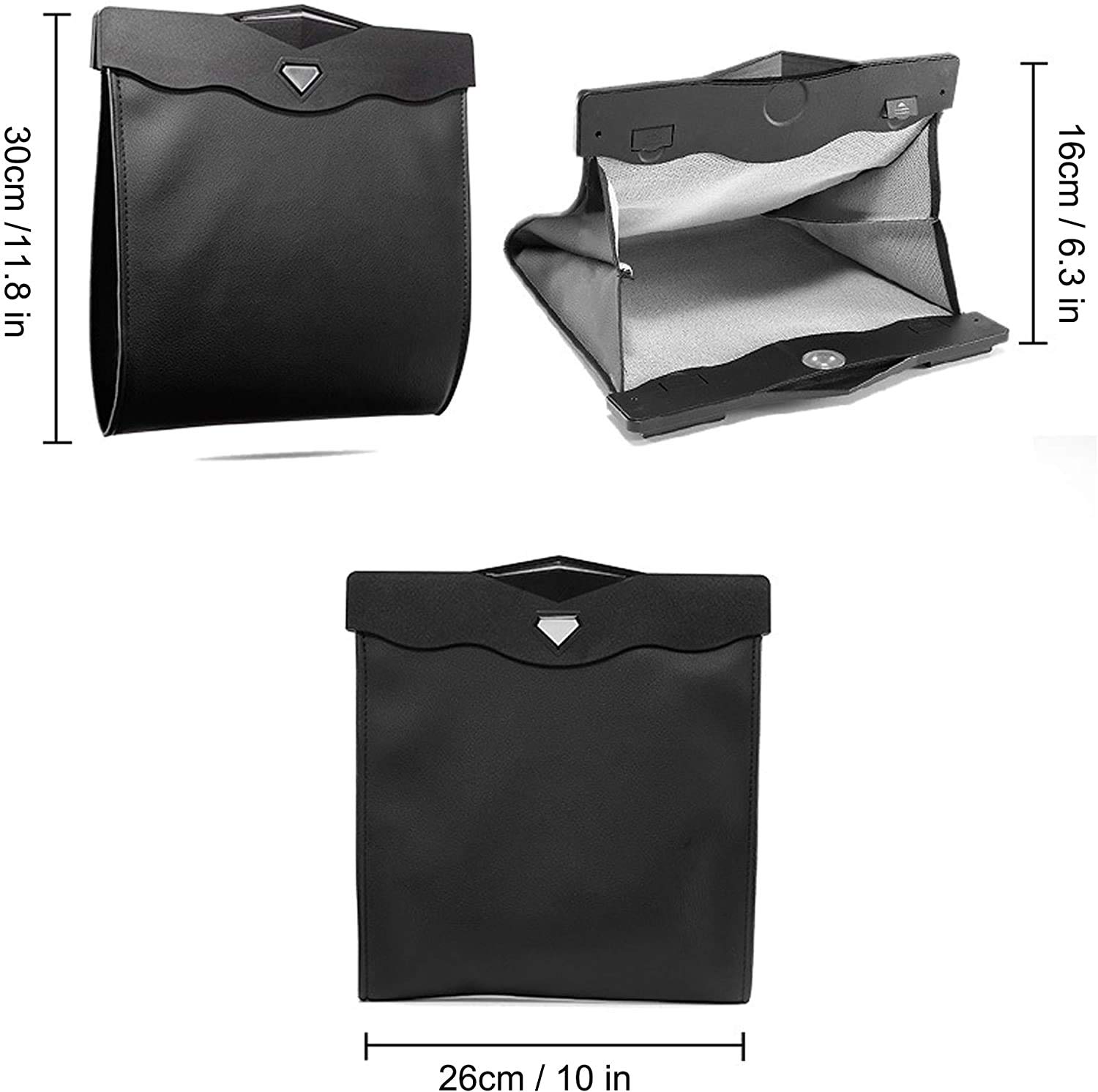 Smart LED Car Trash Can, Bisposable Trash Bags 4Gallon, 150Counts Waterproof Leather Storage Pocket Portable Garbage Bag for Car Bathroom Home Bedroom Office Garbage Can