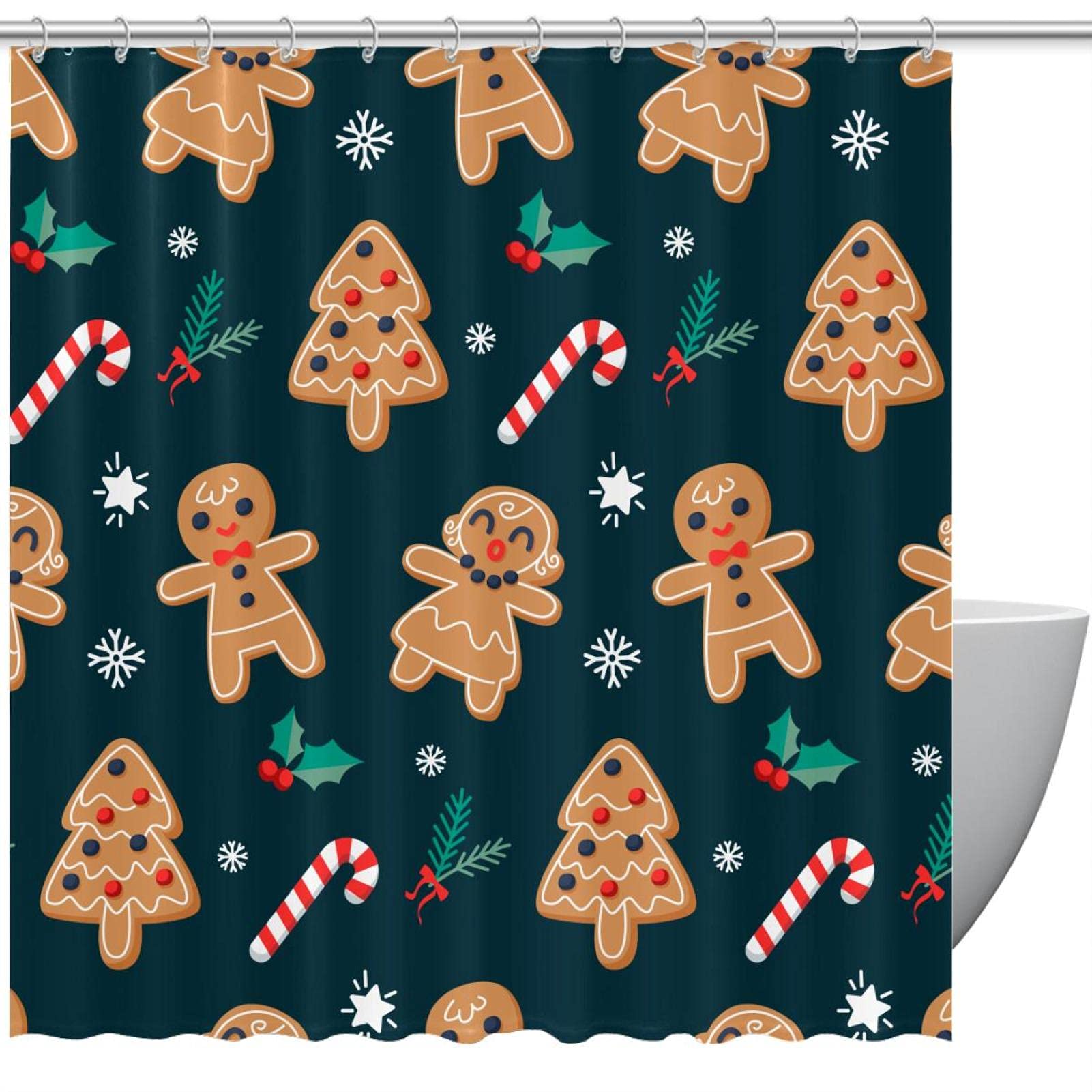 Rideau de douche anti-éclaboussures pour sol sec avec motif biscuit de Noël
