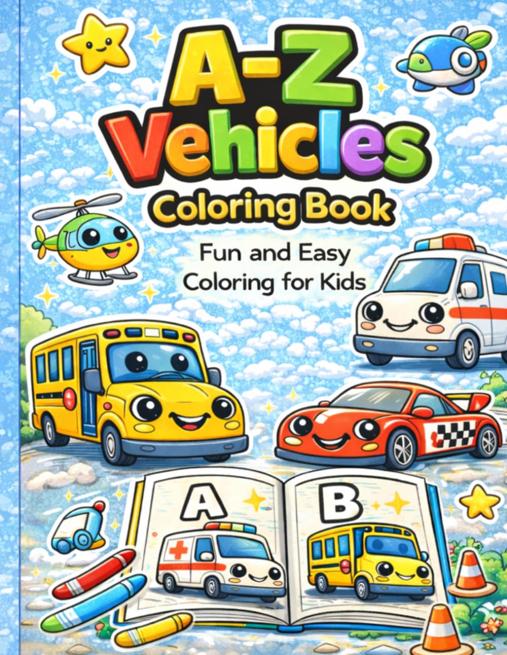 A-Z Vehicles Coloring Book: Fun and Easy Coloring for Kids (A-Z Coloring Books for Kids)