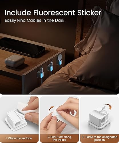 Miniatura 3 de GolbinBox - Paquete de 6 clips magnéticos para cables, que brillan en la oscuridad, organizador de cables con silicona a prueba de golpes, se adapta