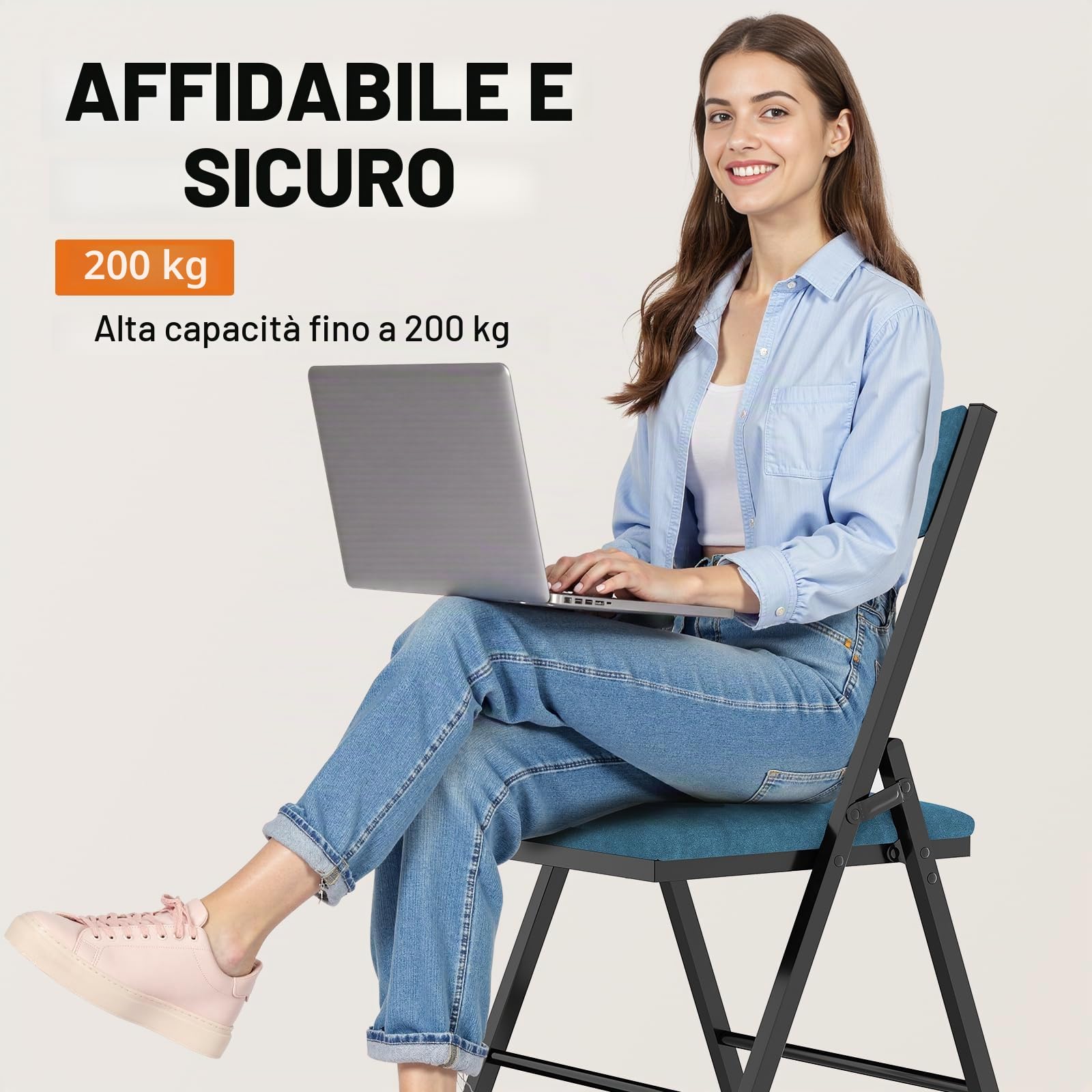 Set di 4 sedie pieghevoli, imbottita in velluto, portata fino a 200 kg, in stile retrò, molto resistenti con robusto telaio, per Giardino, Esterno, Campeggio, Balcone, Interni, Ufficio, Feste ,Blu