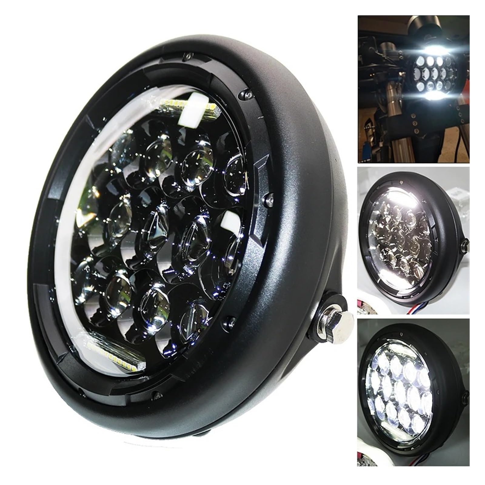 Faro Universale Modificato Da 7,5 Pollici A LED Retrò Per Motocicletta Fascio Hi/Lo DRL E Alloggiamento Nero Opaco Con Staffa Fanale Anteriore Moto(Light and housing)