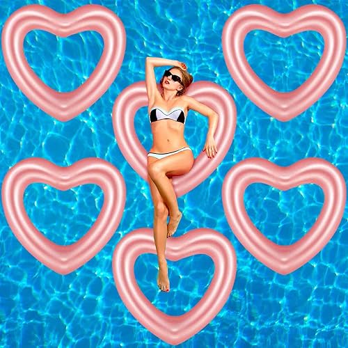 Wettarn 6 anillos de natación inflables, flotadores de piscina en forma de corazón, tubos de piscina inflables para niños y adultos, juguetes de