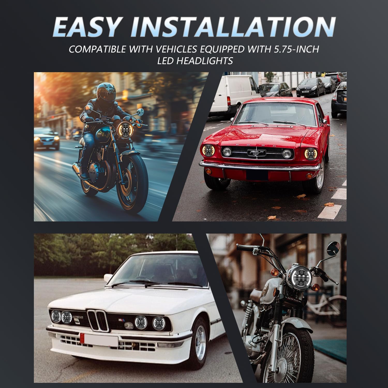 MONDEVIEW 5-3/4 5.75 LED Headlight Motorcycle 3500LM Round Headlight Hi/Lo Beam Crescent DRL Amber Turn Signals 5 Models For Sportster Dyna Low Rider Street Bob lron 883 Pack of 1