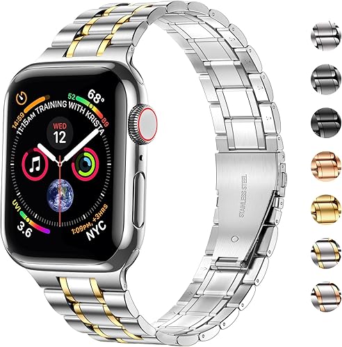 Miniatura 2 de MioHHR - Correas sólidas de acero inoxidable compatibles con Apple Watch de 38 mm, 40 mm, 41 mm, correa de metal con estuche de TPU suave para