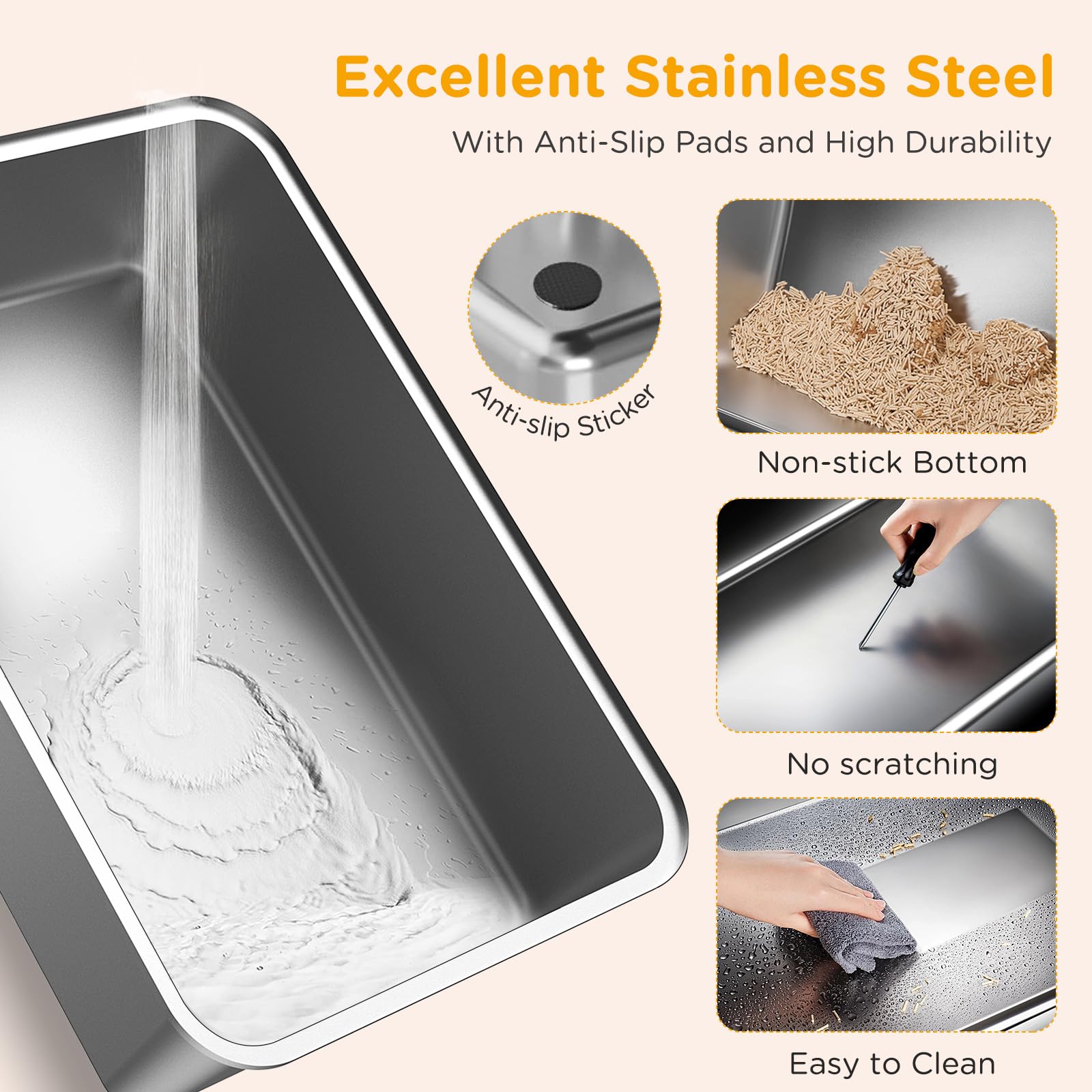 XXL Stainless Steel Litter Box with Lid, 27.5''x19.7''x19.3'', Modular Design & Flip Lid of Closed Metal Litter Box Fit All Cats, Covered High Sided Cat Box, Non-Sticky, Easy to Clean, Grey - image 7
