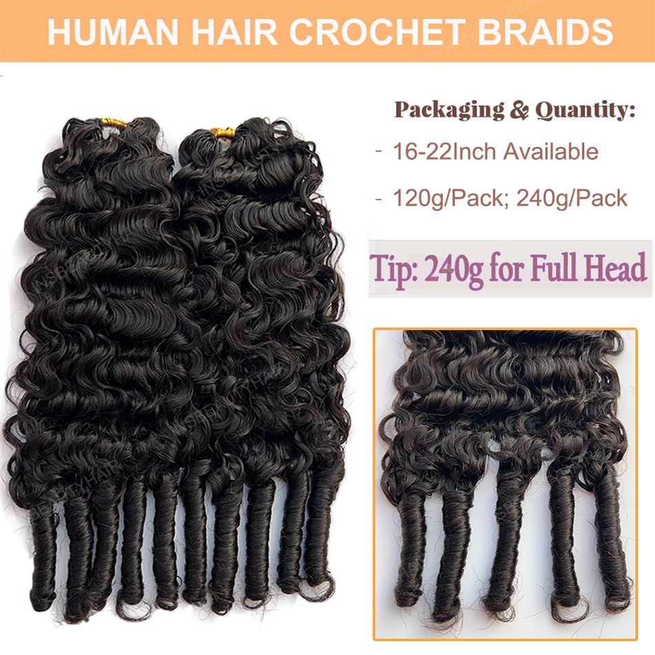 Crochet Hair Water Curly Human Hair Extensions Knotless Pre-Separated Crochet Human Hair Reusable Curly Feather Hair Natural Color 20inch 120g