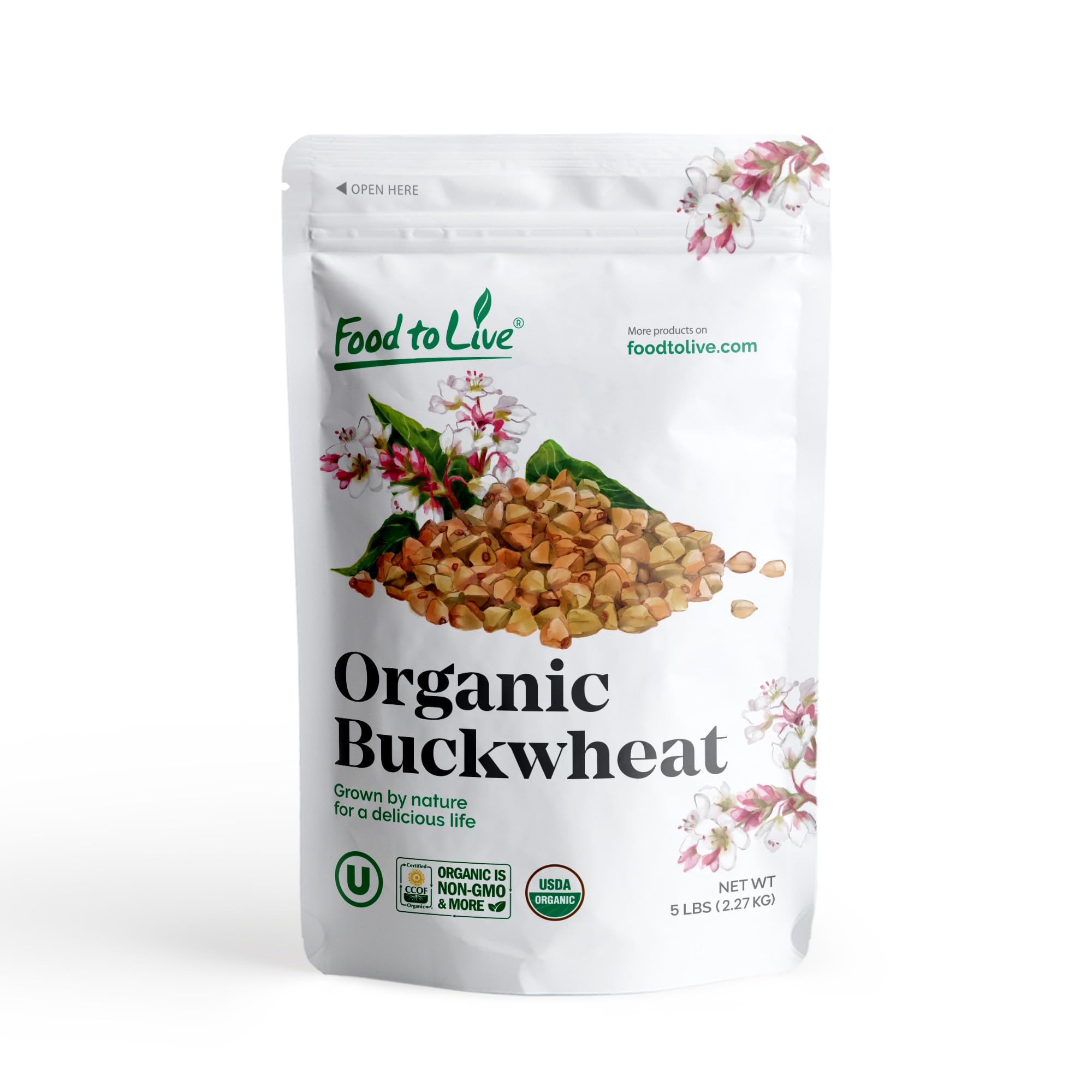Food to Live Organic Buckwheat Groats, 5 Pounds – Whole Grain Buckwheat Seeds by Food to Live. Hulled, Non-GMO, Kosher, Raw, Vegan, Sirtfood. Bulk Cereal Grain